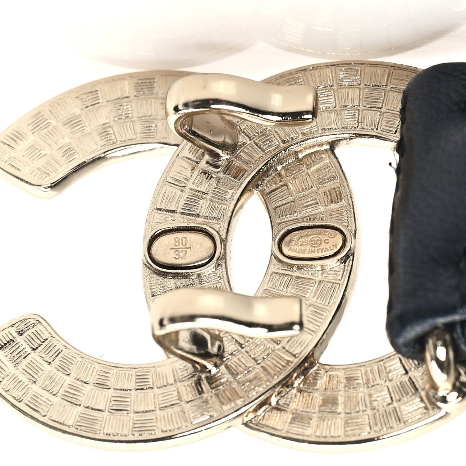 Chanel Lambskin Metal Ruched Chain CC Belt 80 32 Black White 3 of 5