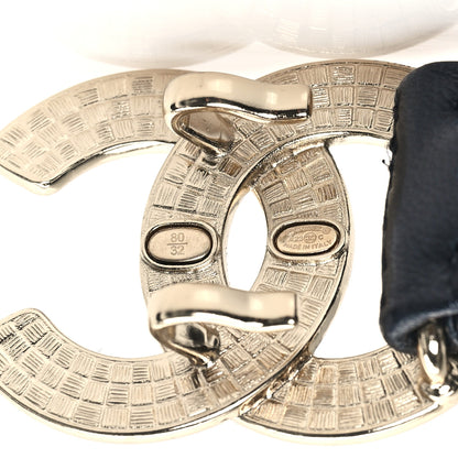 Chanel Lambskin Metal Ruched Chain CC Belt 80 32 Black White 3 of 5