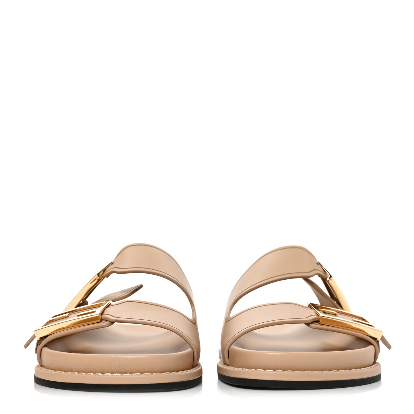 Vitello Fendi Feel Buckled Slide Sandals 38 Buff