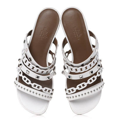 Hermes Nappa Amalfi Sandals 38 White Gris Argente 5 of 15