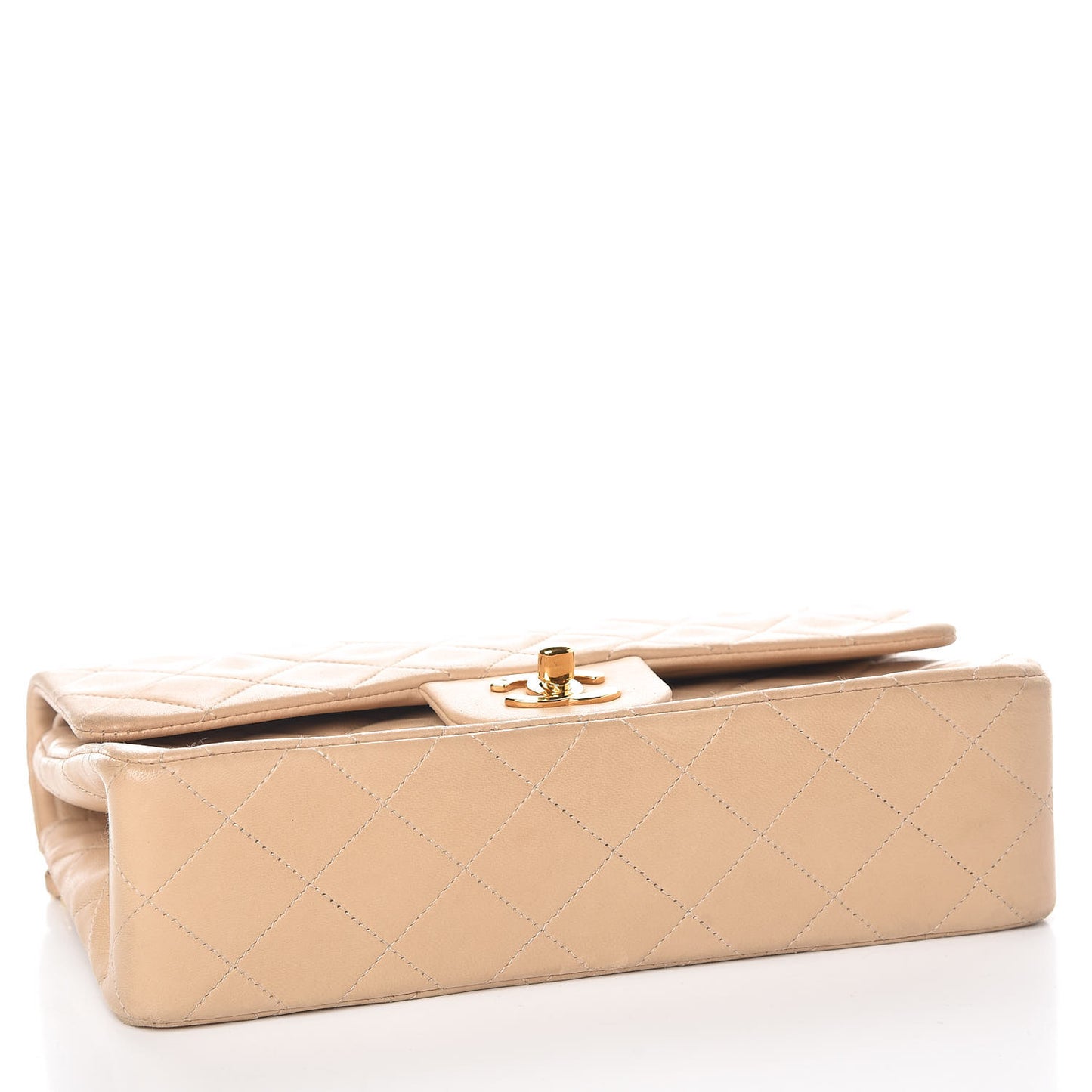 Lambskin Quilted Small Double Flap Beige