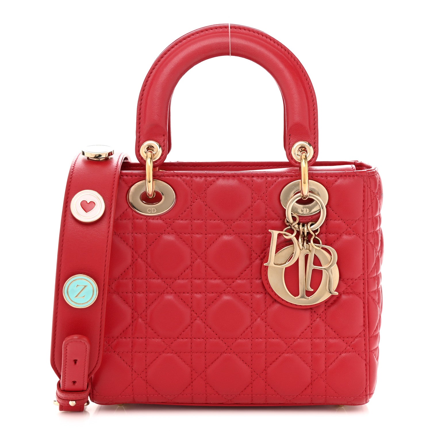 Christian Dior Lambskin Cannage Small Lucky Badges My Lady Dior Red 1 of 12
