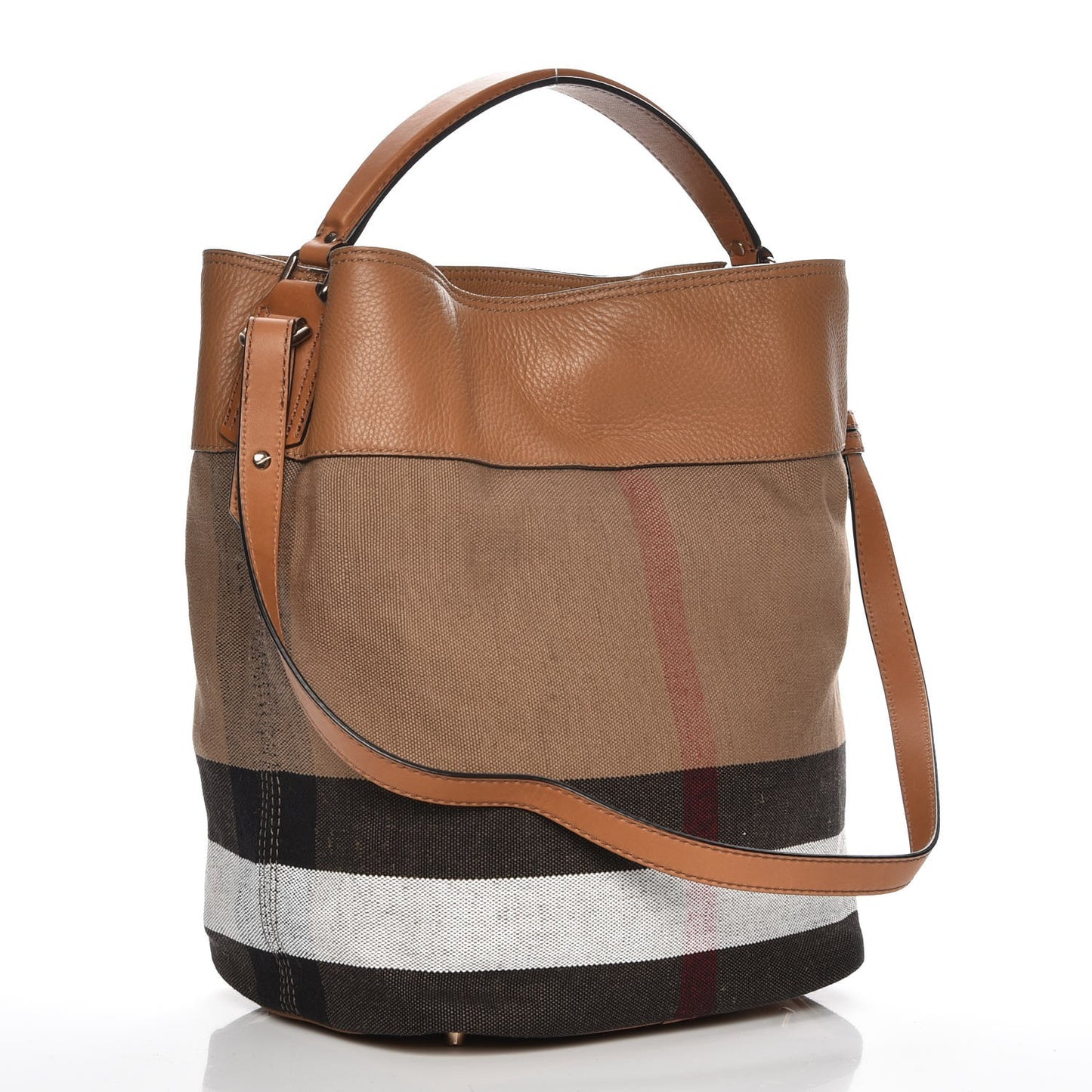 Grainy Calfskin Canvas Mega Check Medium Ashby Tassel Hobo Saddle Brown