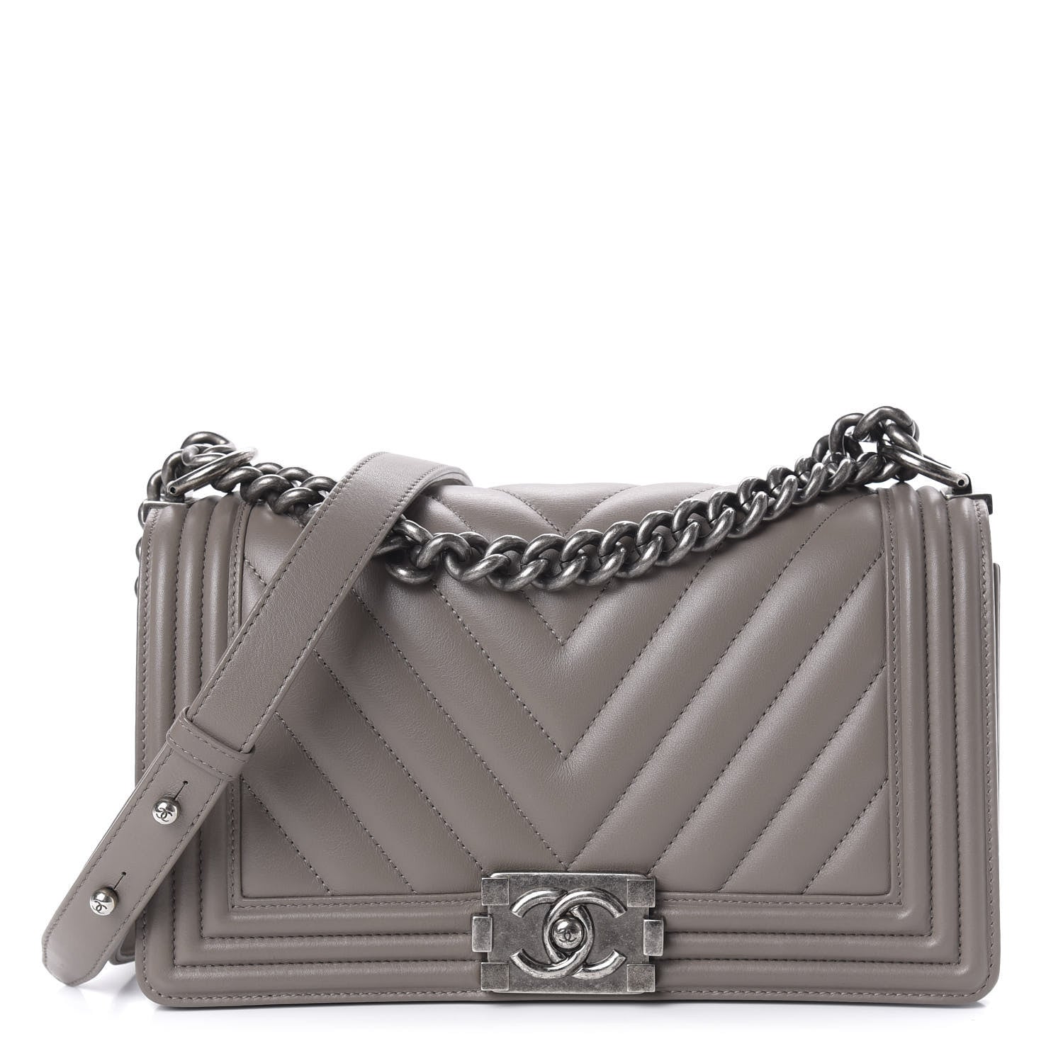 Chanel Lambskin Chevron Quilted Medium Boy Flap Grey 1 of 11
