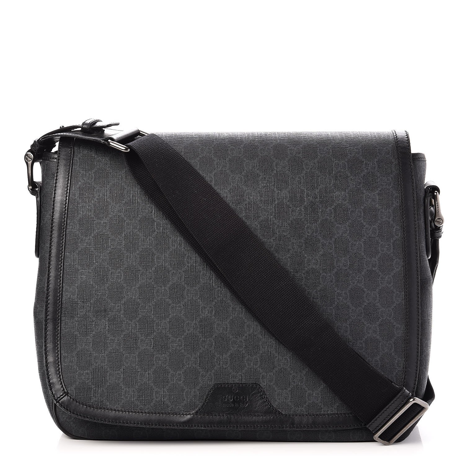 Gucci GG Supreme Monogram Flap Messenger Bag Black Grey 1 of 7