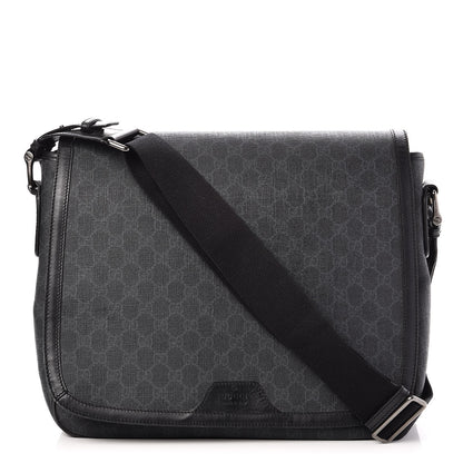 Gucci GG Supreme Monogram Flap Messenger Bag Black Grey 1 of 7