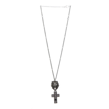 Gucci Enamel Brass Lion Head Crucifix Necklace Black 3 of 6