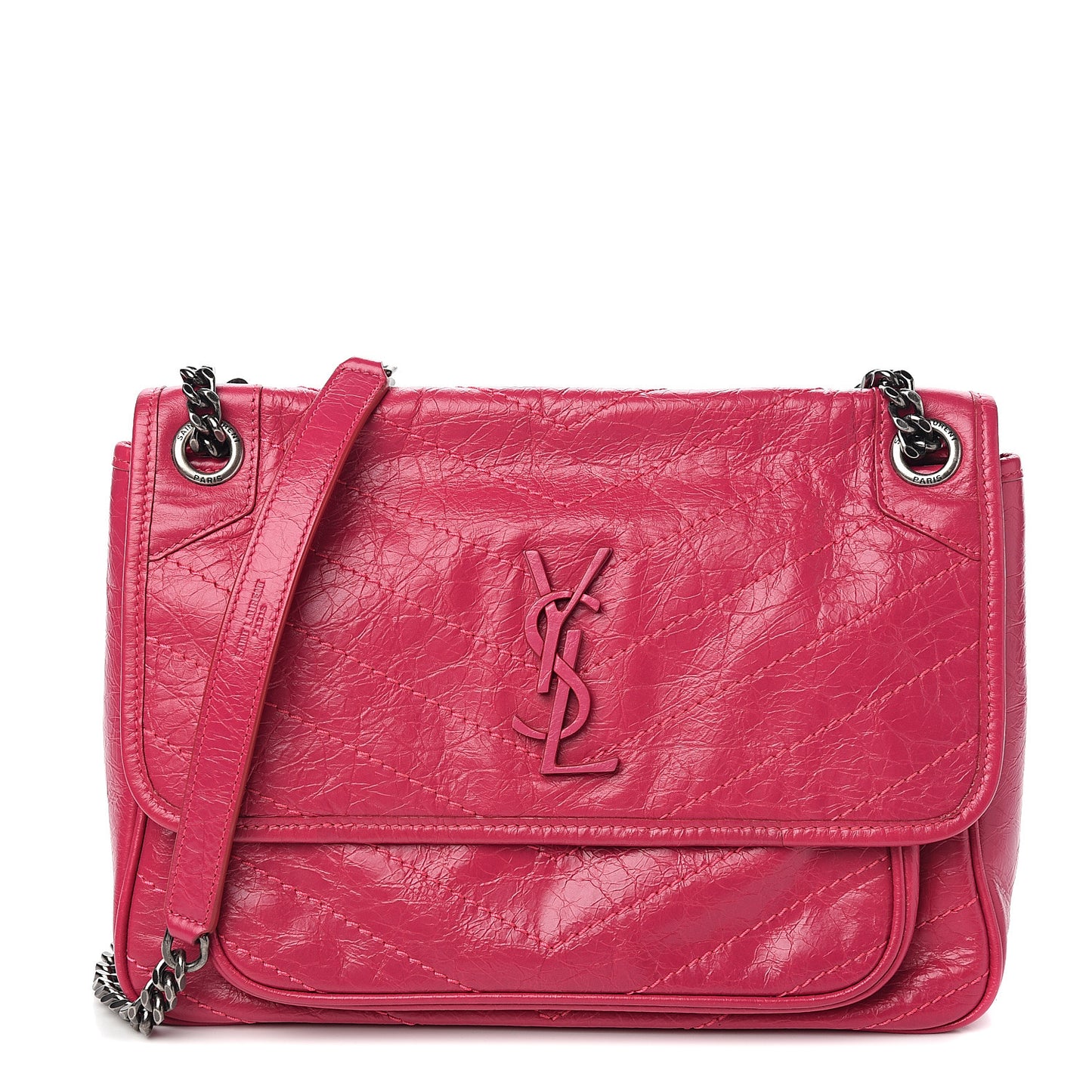 Crinkled Calfskin Matelasse Monogram Medium Niki Chain Satchel Freesia
