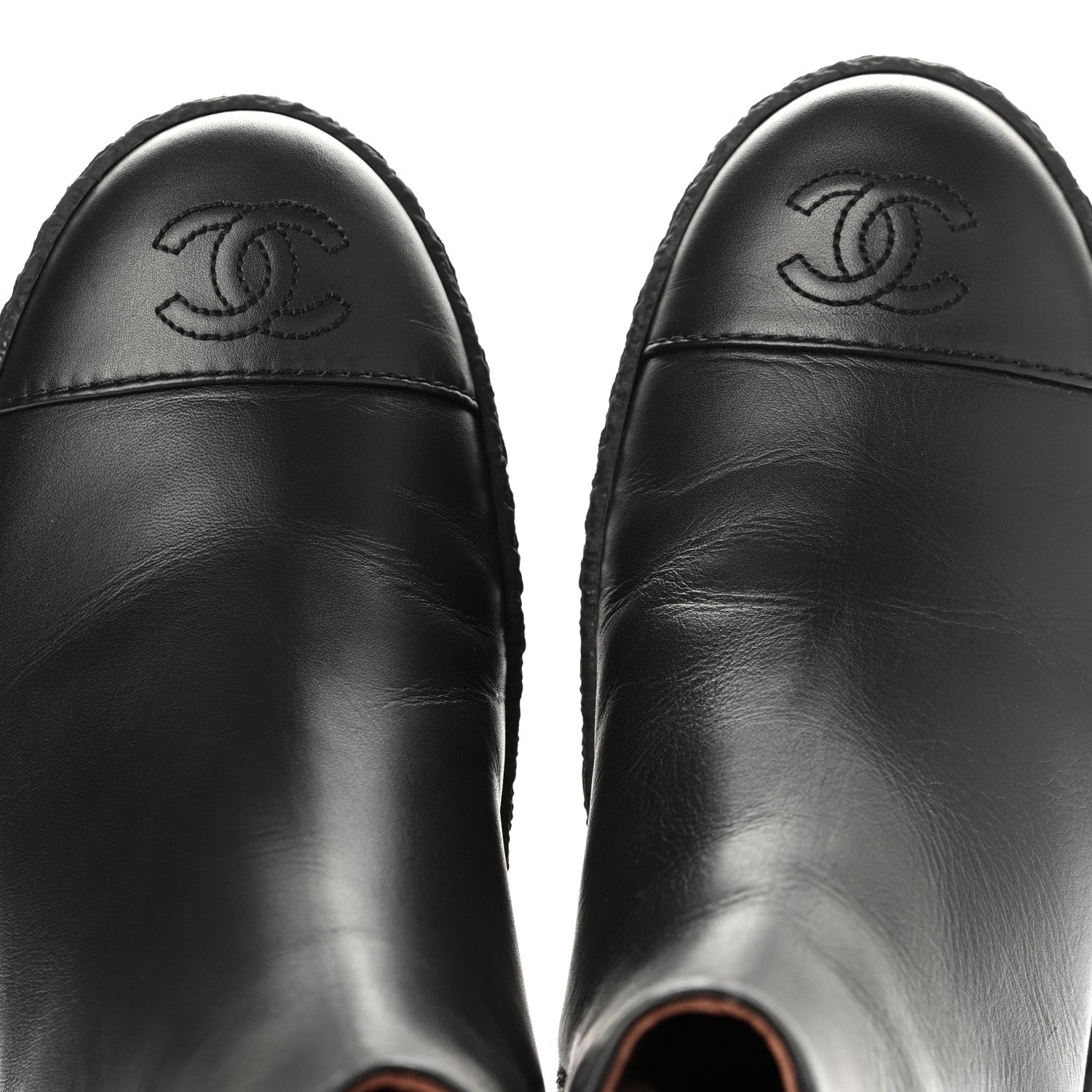 Chanel Calfskin Cap Toe CC Ankle Boots 37 Black 9 of 10