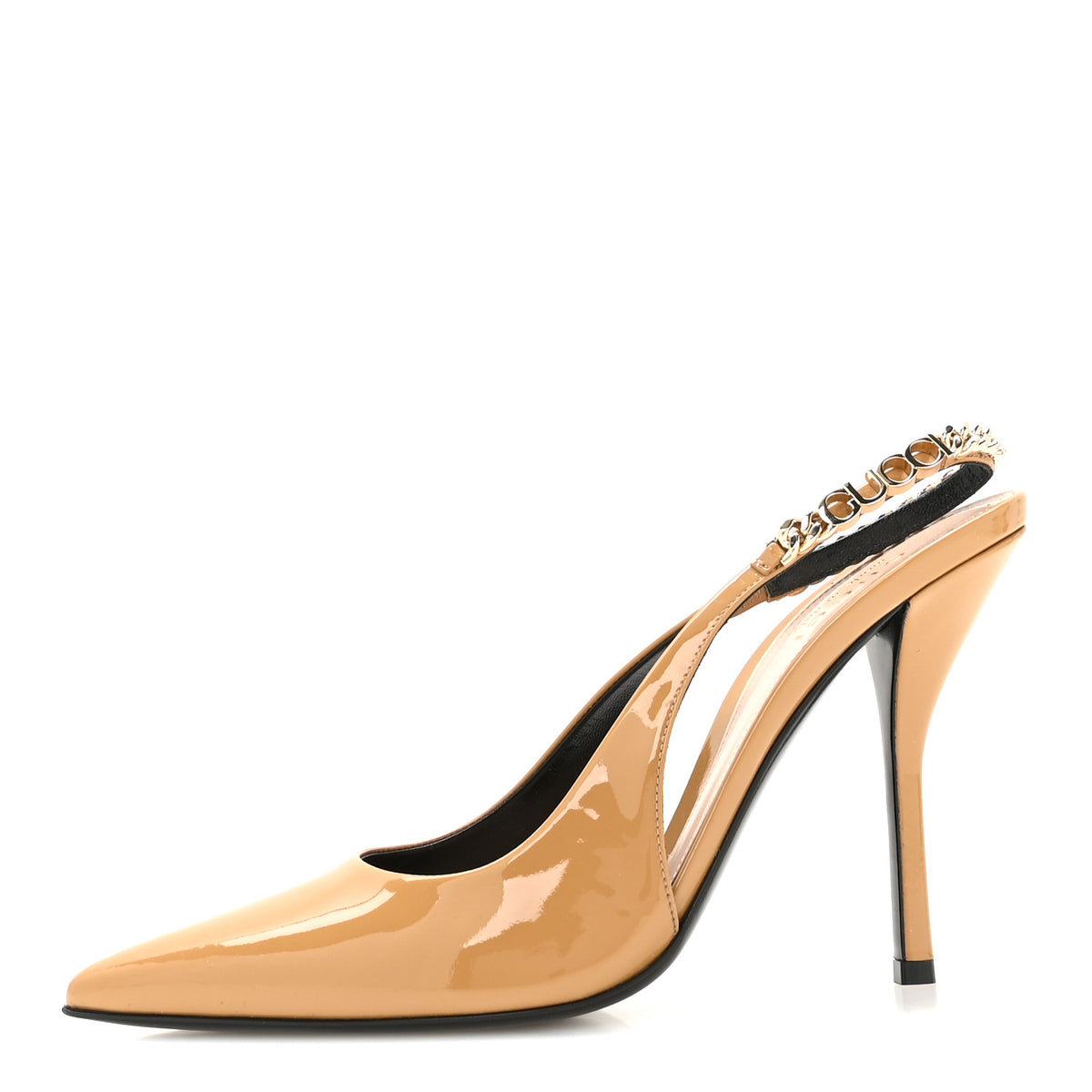 Gucci Vernice Crystal Nappa Charlotte Signoria Slingback Pumps 38.5 Shaker Sand 1 of 9