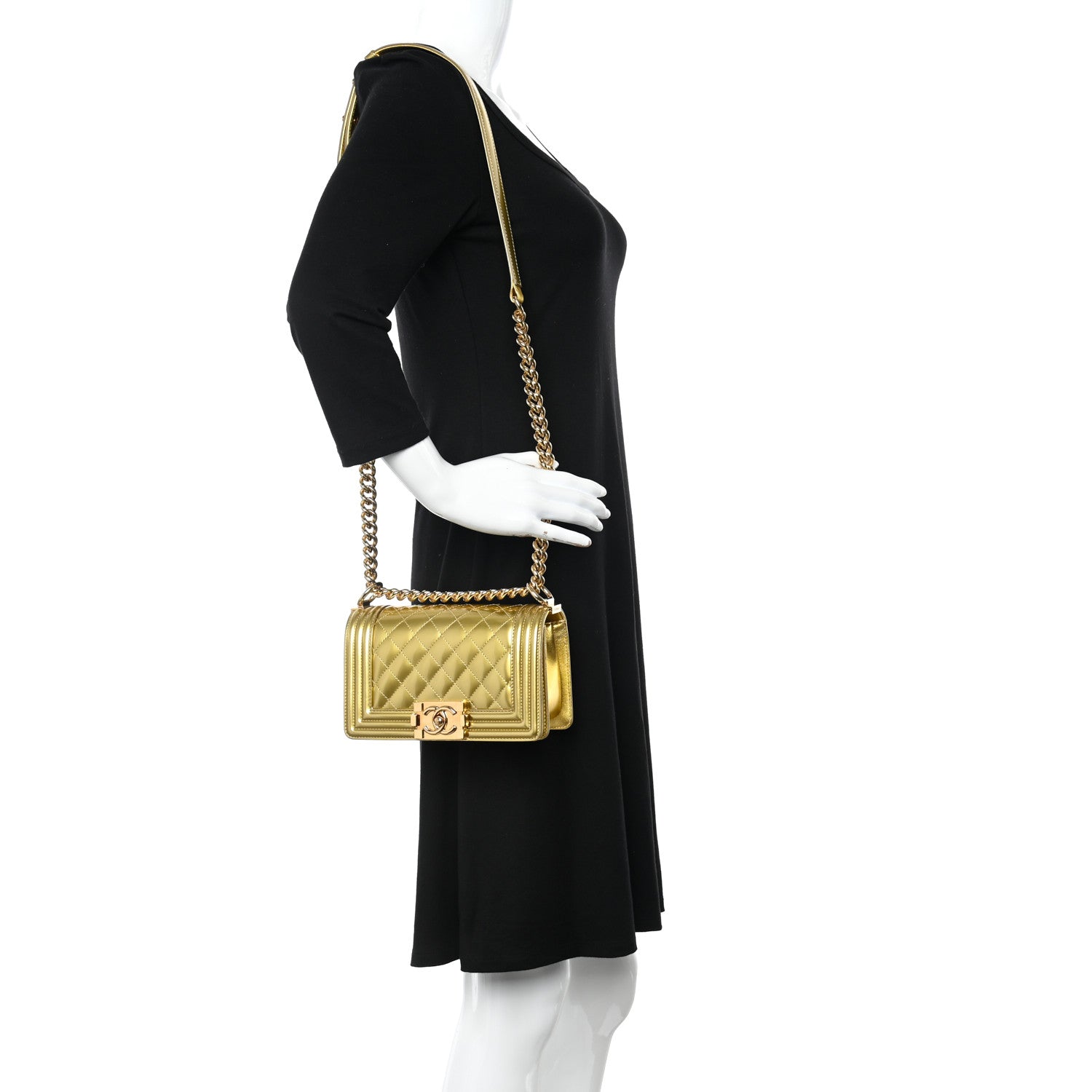 Chanel Metallic Patent Calfskin Quilted Small Boy Flap Gold 2 of 21