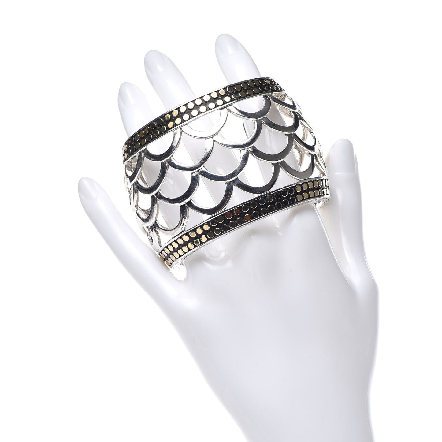 Sterling Silver 18K Yellow Gold Naga Scaled Wide Cuff Bracelet