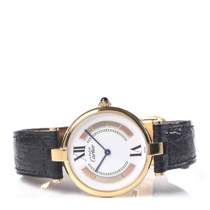 Cartier Sterling Silver Vermeil Alligator 30mm Must De Cartier Quartz Watch 3 of 9