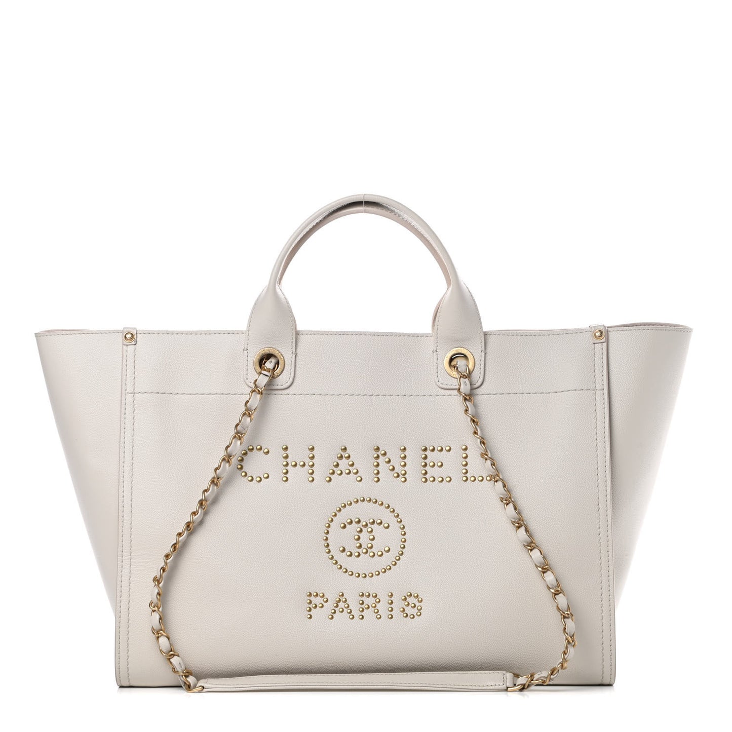 Caviar Medium Studded Deauville Tote Beige