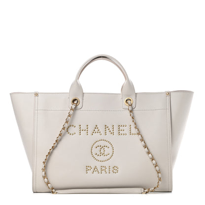 Chanel Caviar Medium Studded Deauville Tote Beige 1 of 15