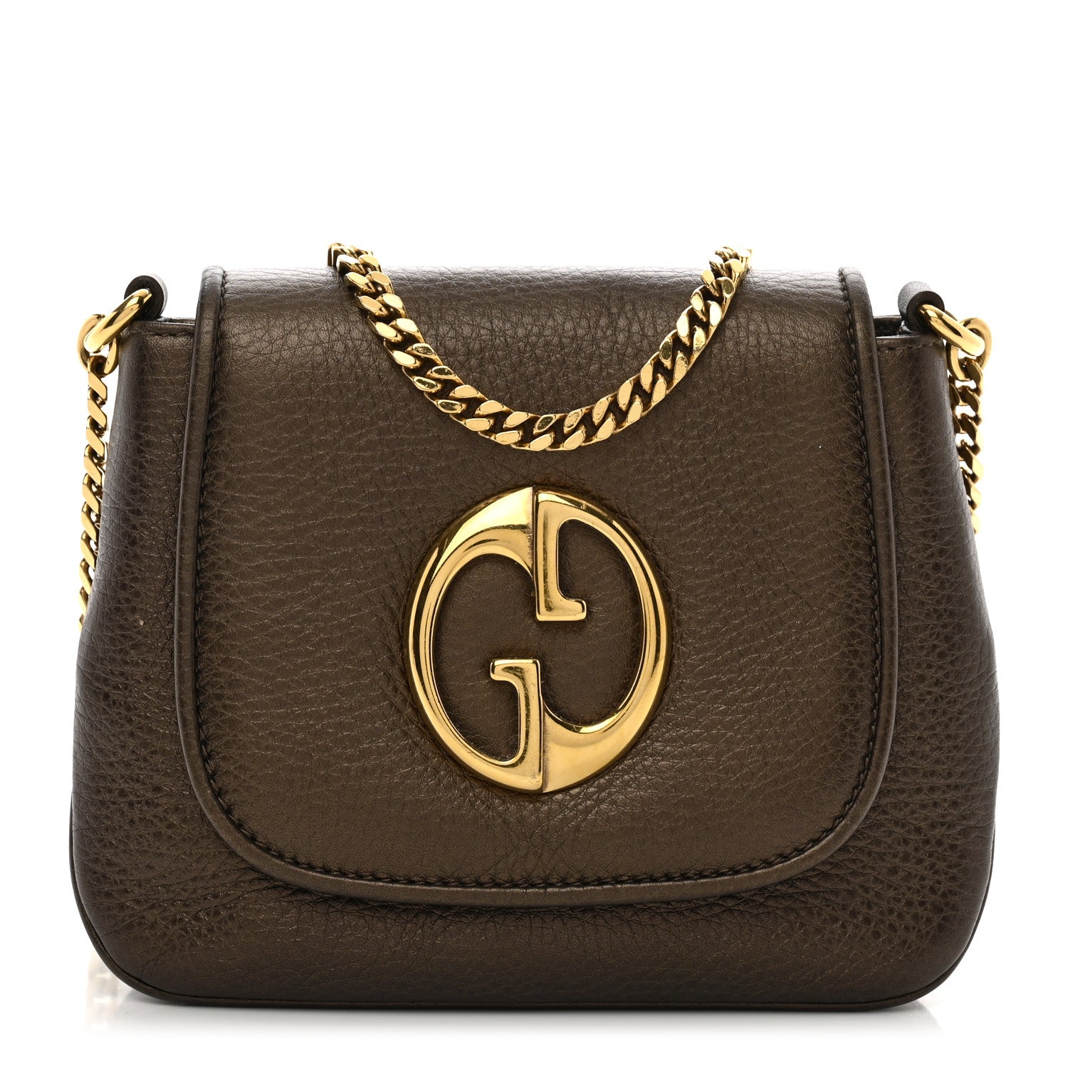 Gucci Metallic Pebbled Calfskin Small 1973 Chain Shoulder Bag Winter Leaf 1 of 10