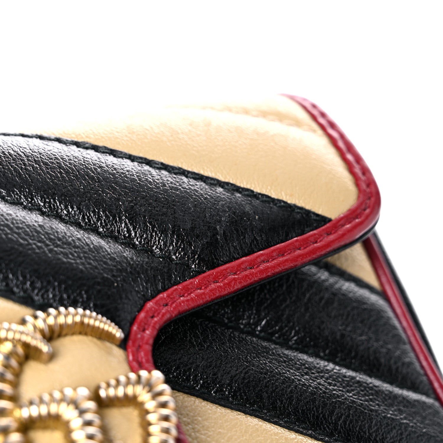 Gucci Vintage Effect Calfskin Matelasse Diagonal Striped Super Mini Torchon GG Marmont Shoulder Bag Black Beige 13 of 13