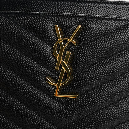 Saint Laurent Grain De Poudre Chevron Monogram Large Bill Pouch Black 10 of 10