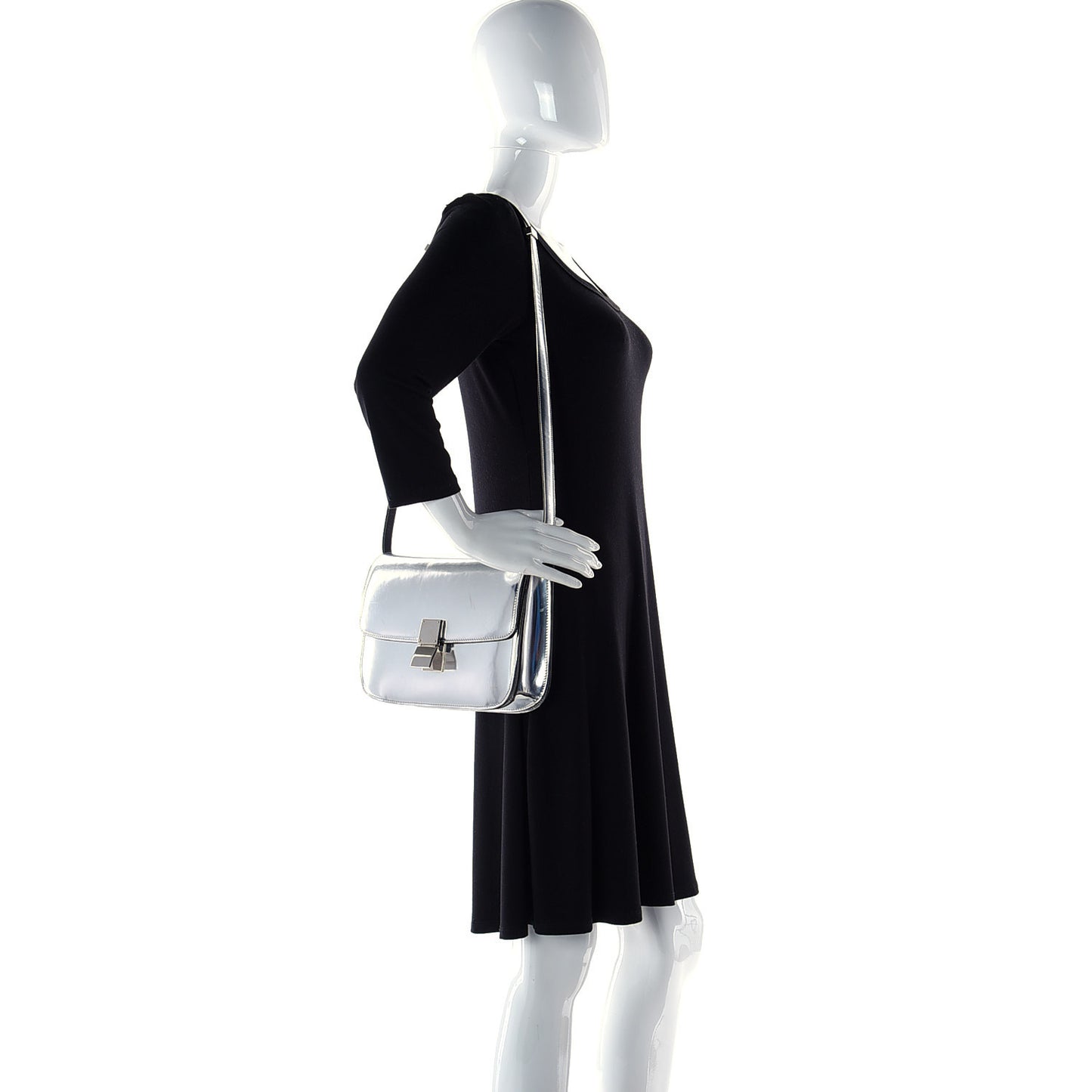 Mirror Box Calfskin Medium Classic Box Flap Bag Silver