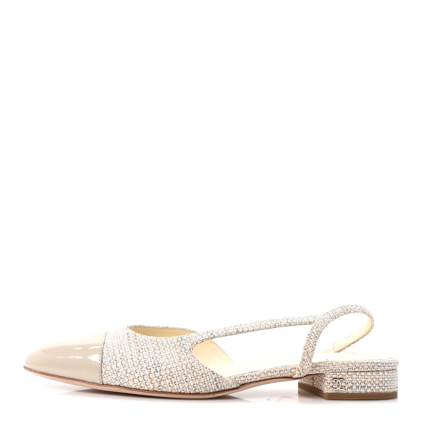 Tweed Patent Cap Toe CC Slingback Flats 40 Grey