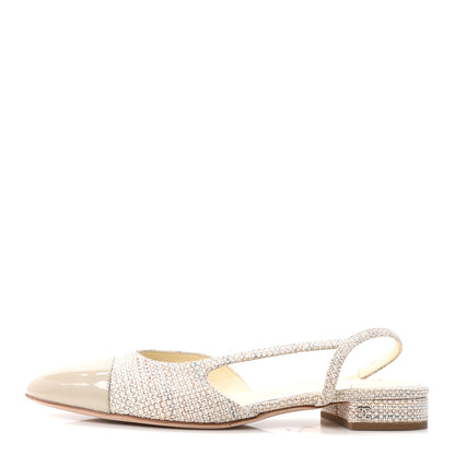 Chanel Tweed Patent Cap Toe CC Slingback Flats 40 Grey 1 of 9