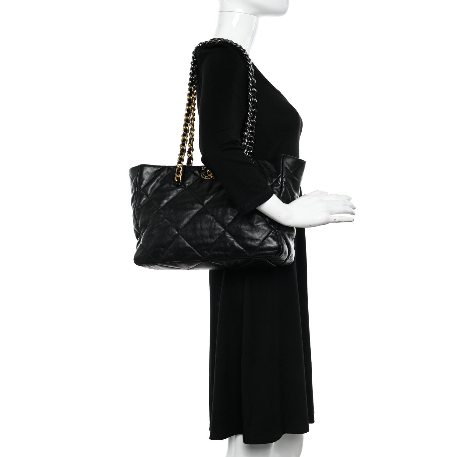 Chanel Lambskin Quilted Chanel 19 East West Shopping Bag Black 2 of 10