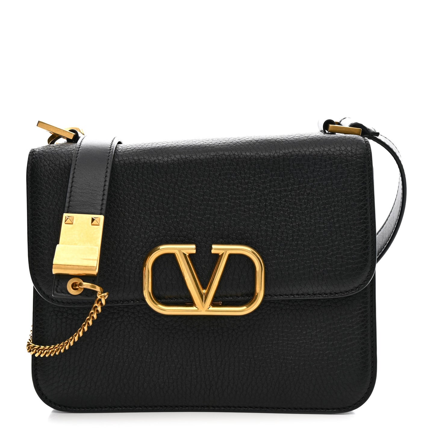 Grained Calfskin Large VSling Shoulder Bag Black
