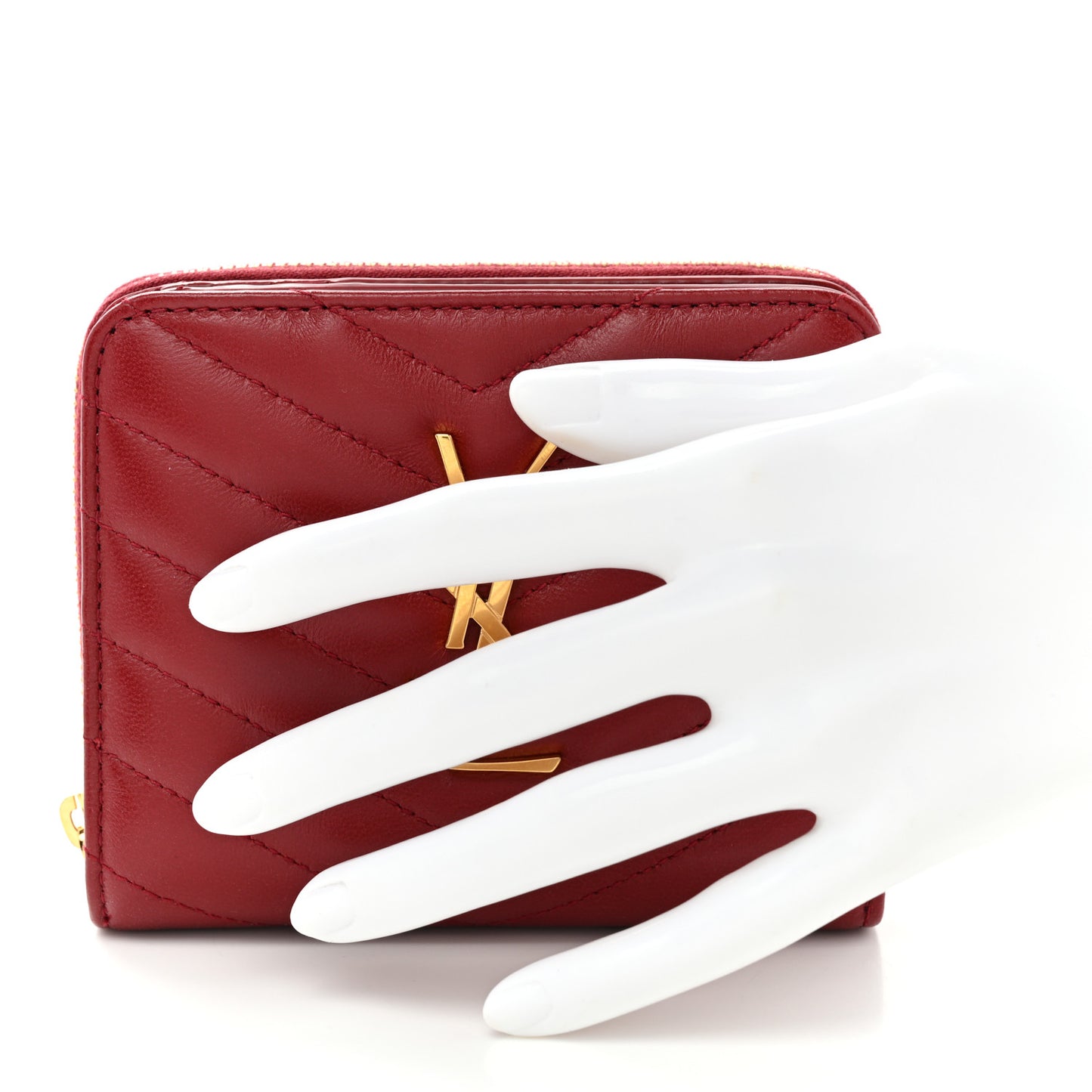 Lambskin Matelasse Chevron Monogram Compact Zip Around Wallet Rouge Opium