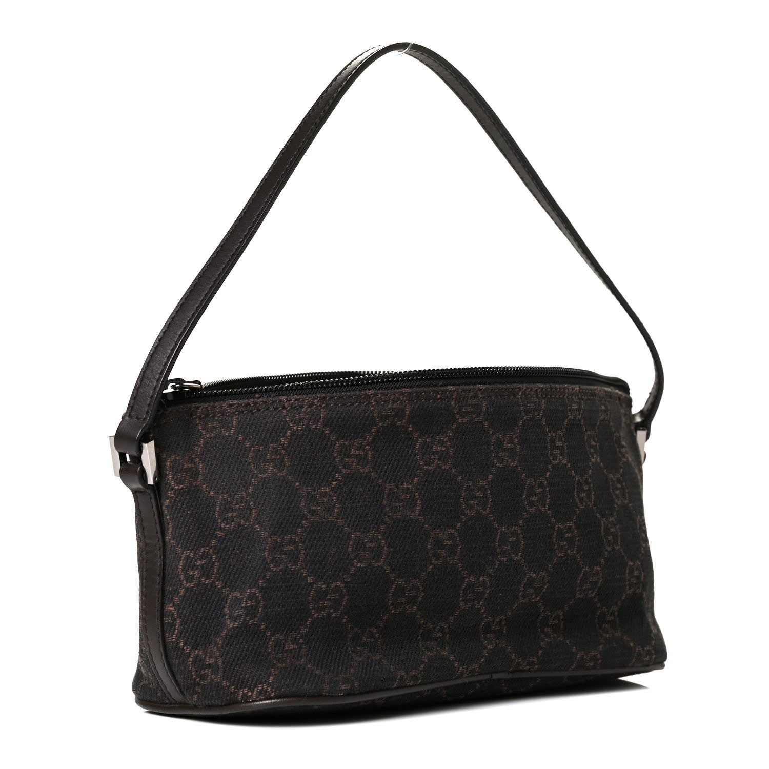 Gucci Denim Monogram Boat Pochette Dark Brown 2 of 7