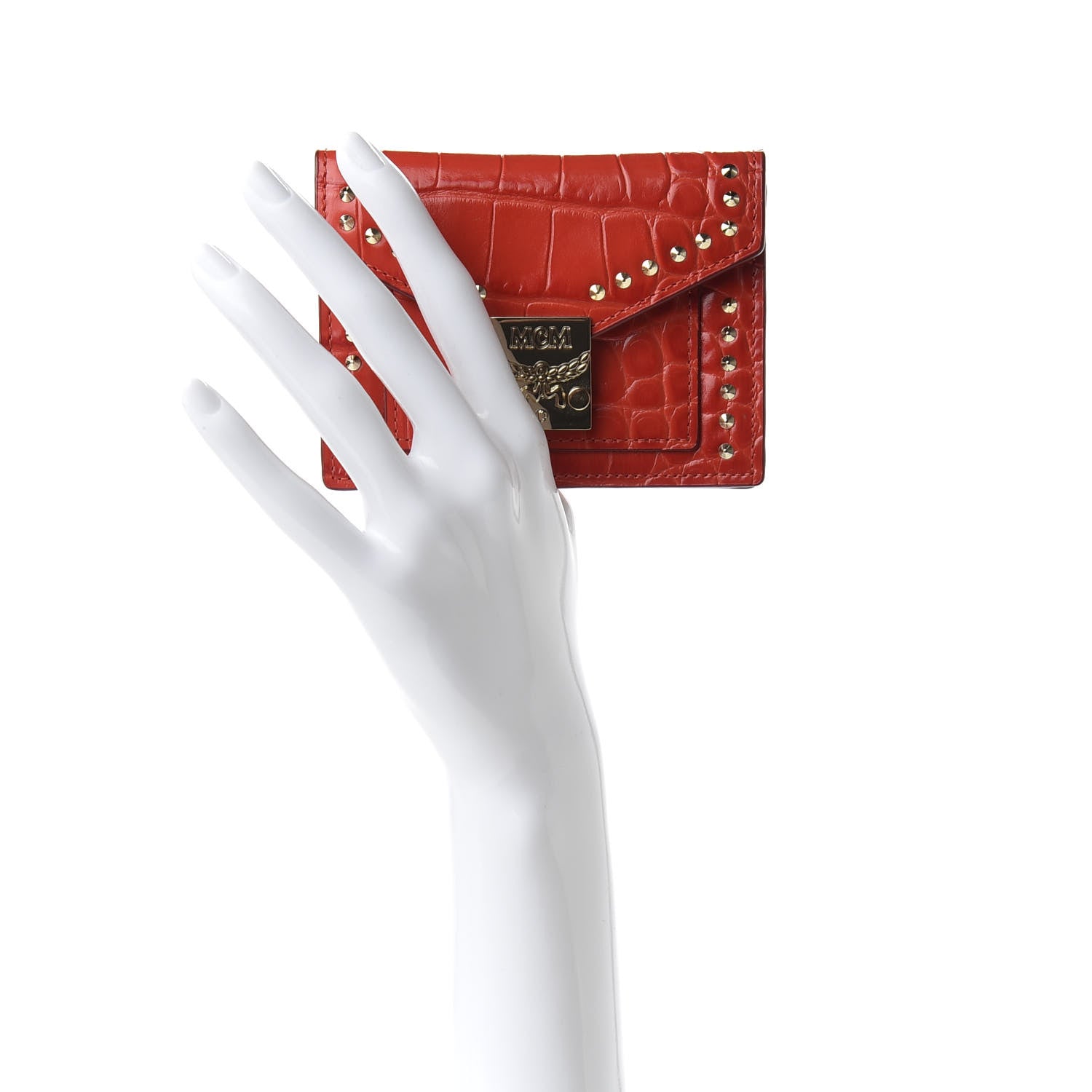 MCM Calfskin Crocodile Embossed Flap Card Holder Ruby Red 2 of 8