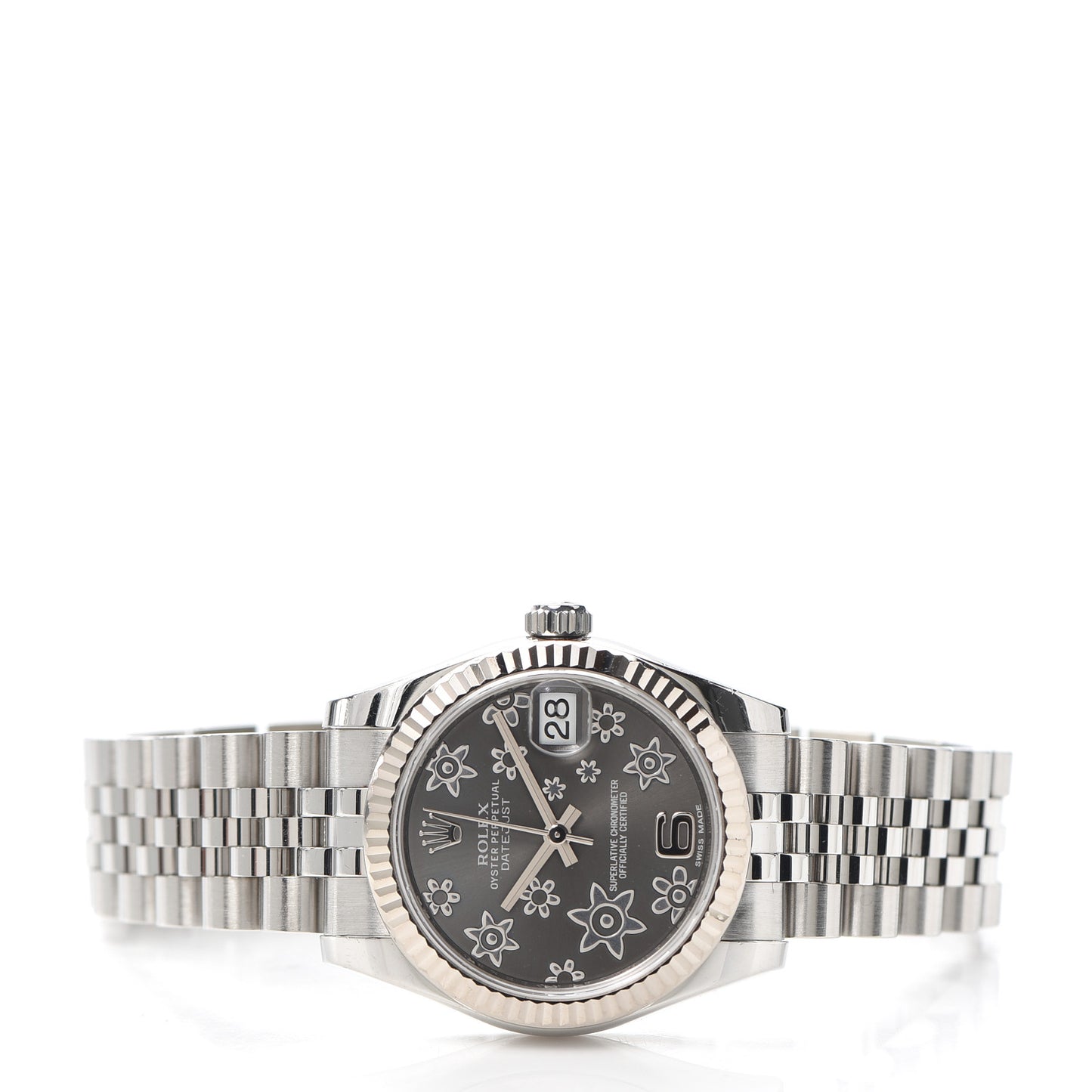 Stainless Steel 18K White Gold 31mm Oyster Perpetual Datejust Watch Dark Rhodium Floral 178274