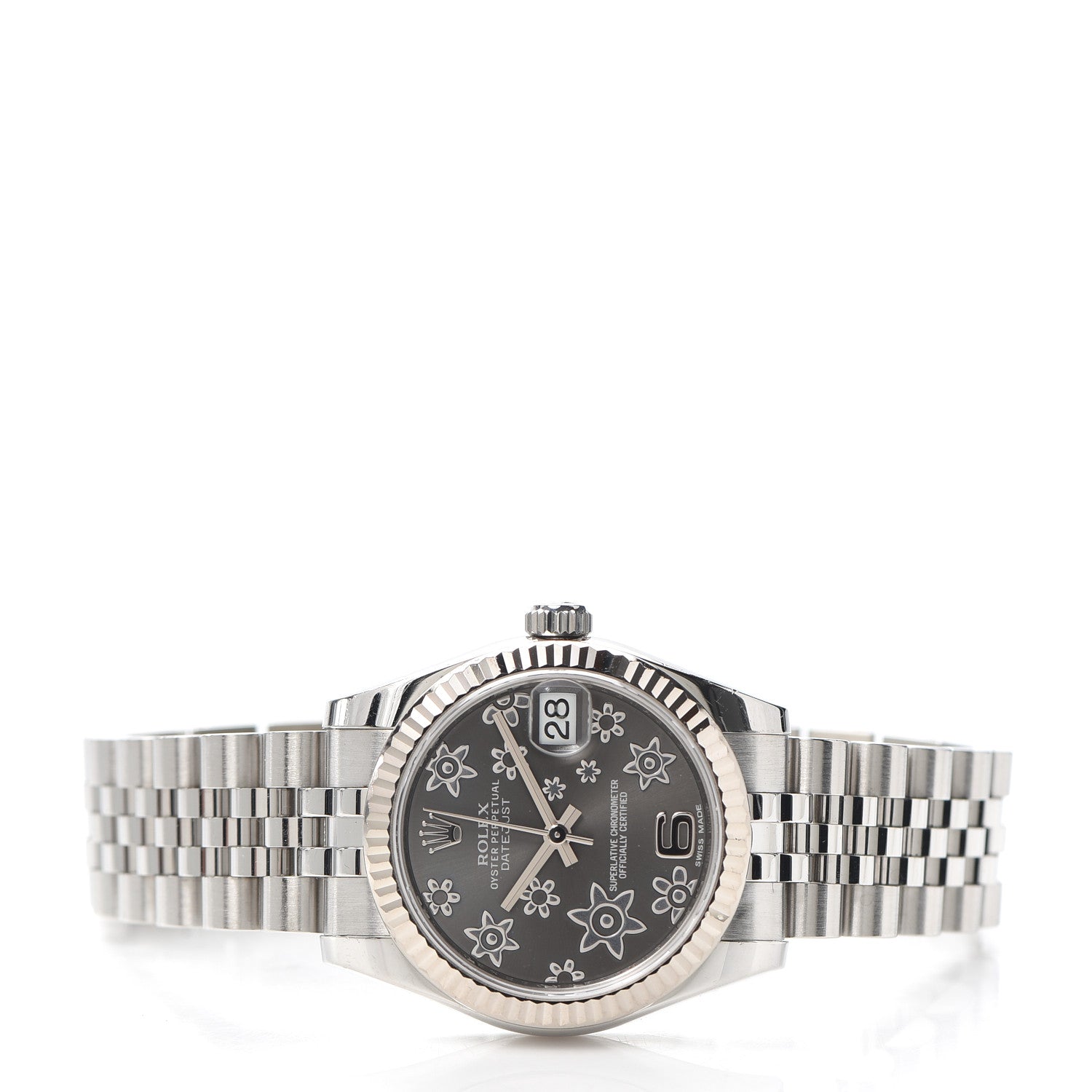 Rolex Stainless Steel 18K White Gold 31mm Oyster Perpetual Datejust Watch Dark Rhodium Floral 178274 2 of 6