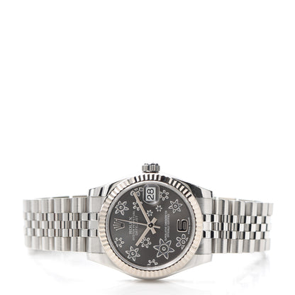 Rolex Stainless Steel 18K White Gold 31mm Oyster Perpetual Datejust Watch Dark Rhodium Floral 178274 2 of 6