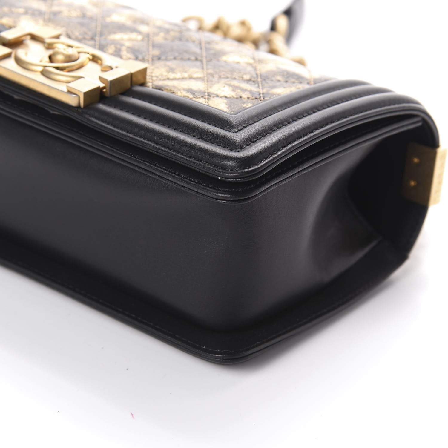 Chanel Metallic Crumpled Goatskin Small Boy Flap Black Gold 10 of 10
