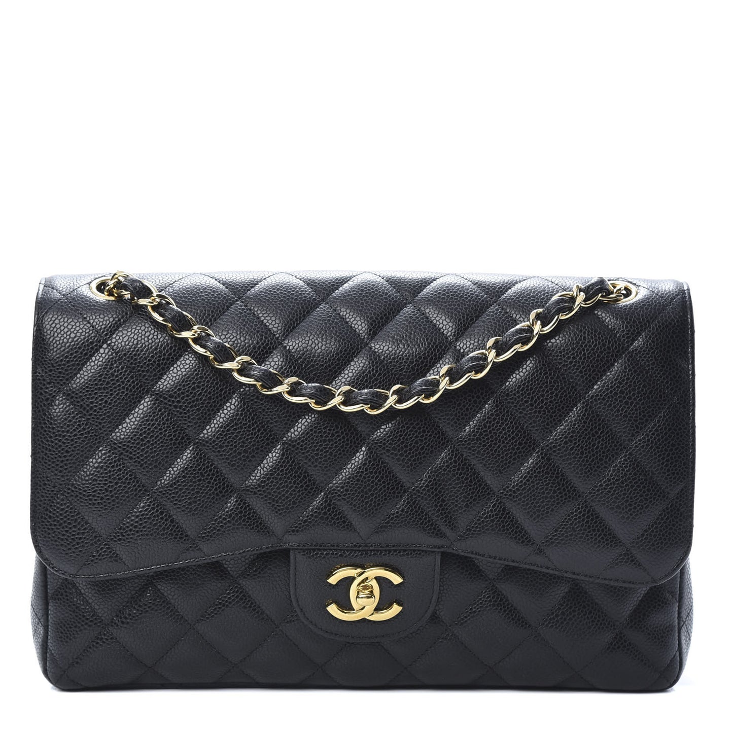 Caviar Quilted Jumbo Double Flap Black
