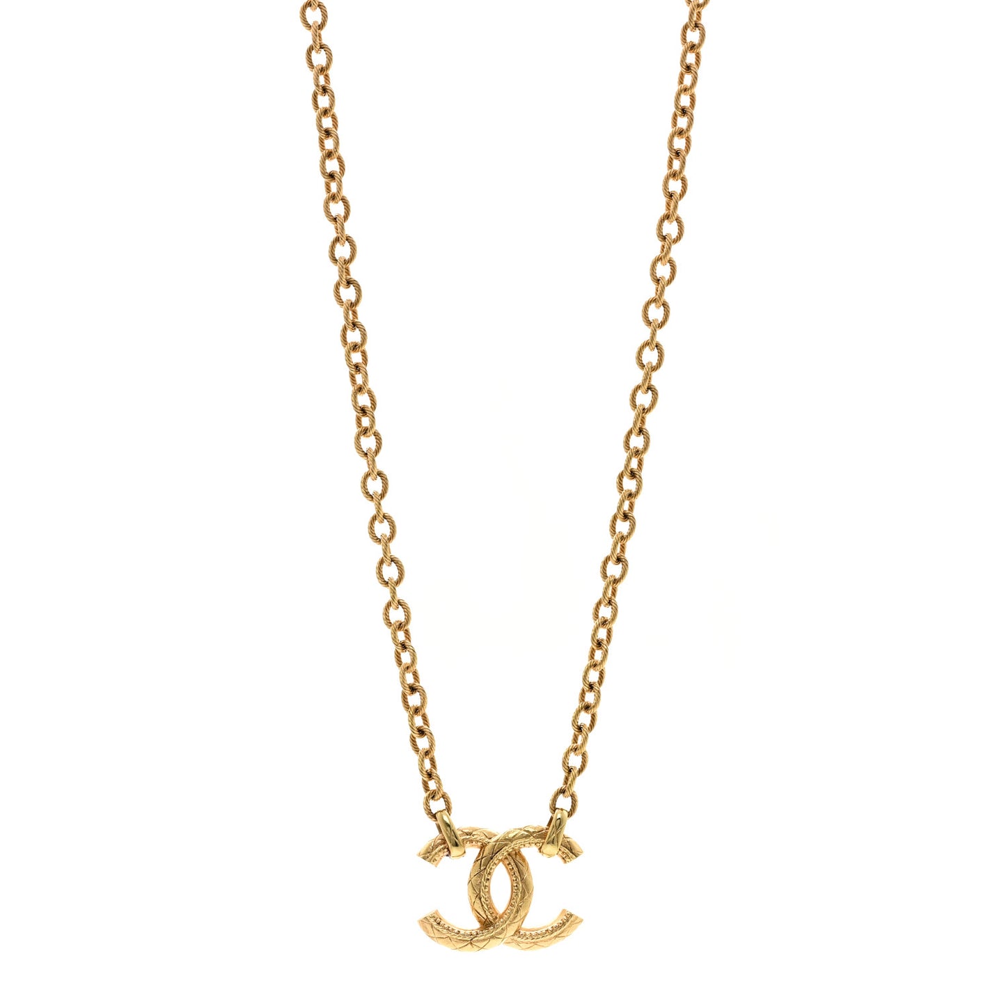 Metal Quilted CC Necklace Gold