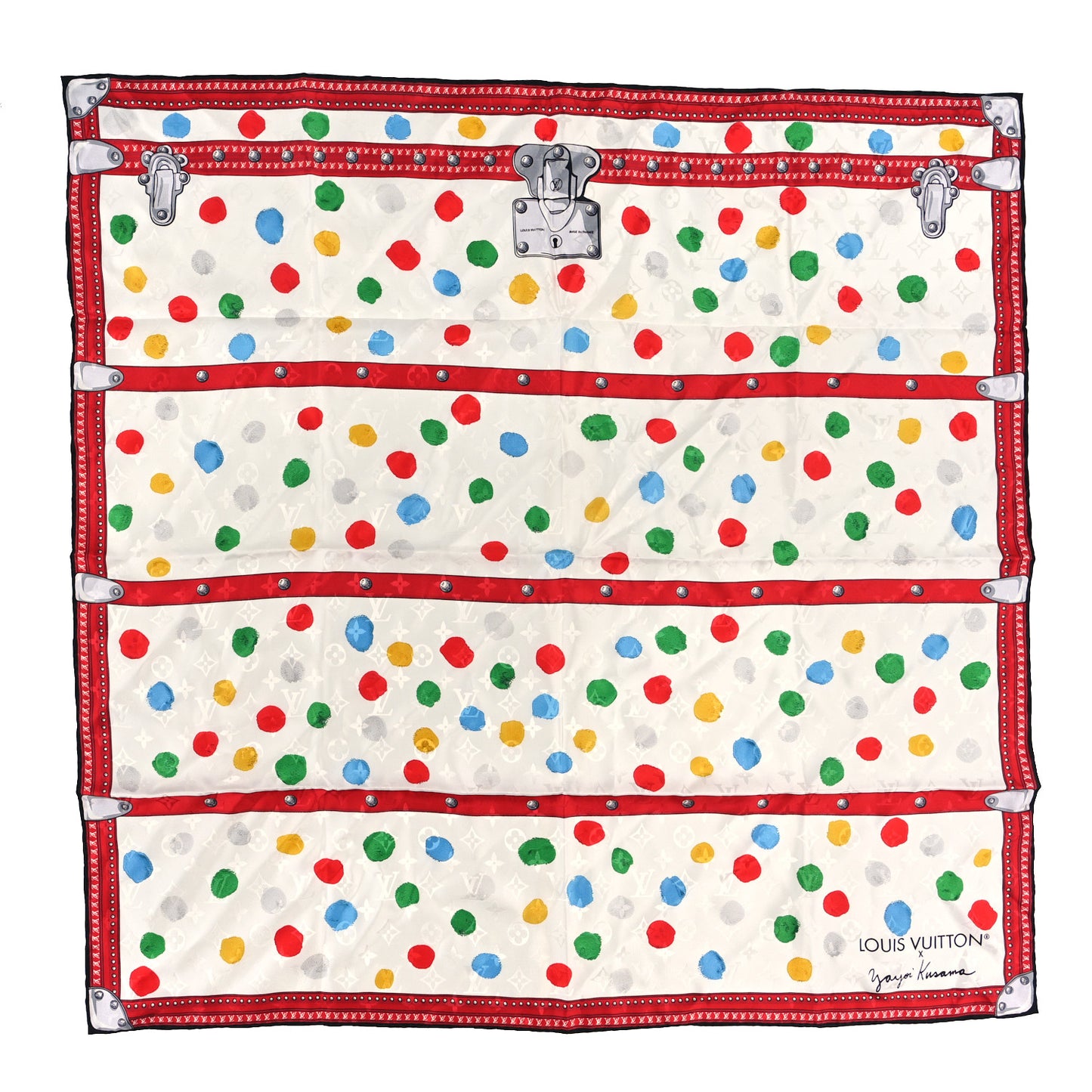 LV X YK Silk Monogram Dots Scarf 90 White
