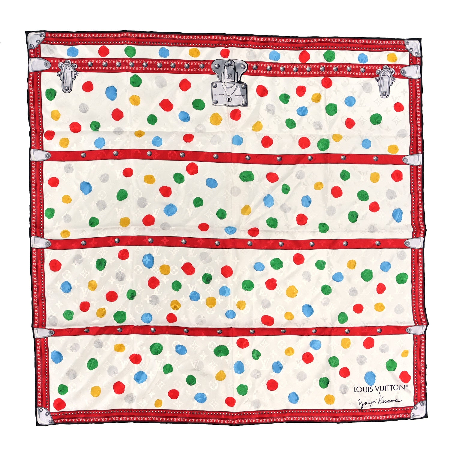 Louis Vuitton LV X YK Silk Monogram Dots Scarf 90 White 1 of 4
