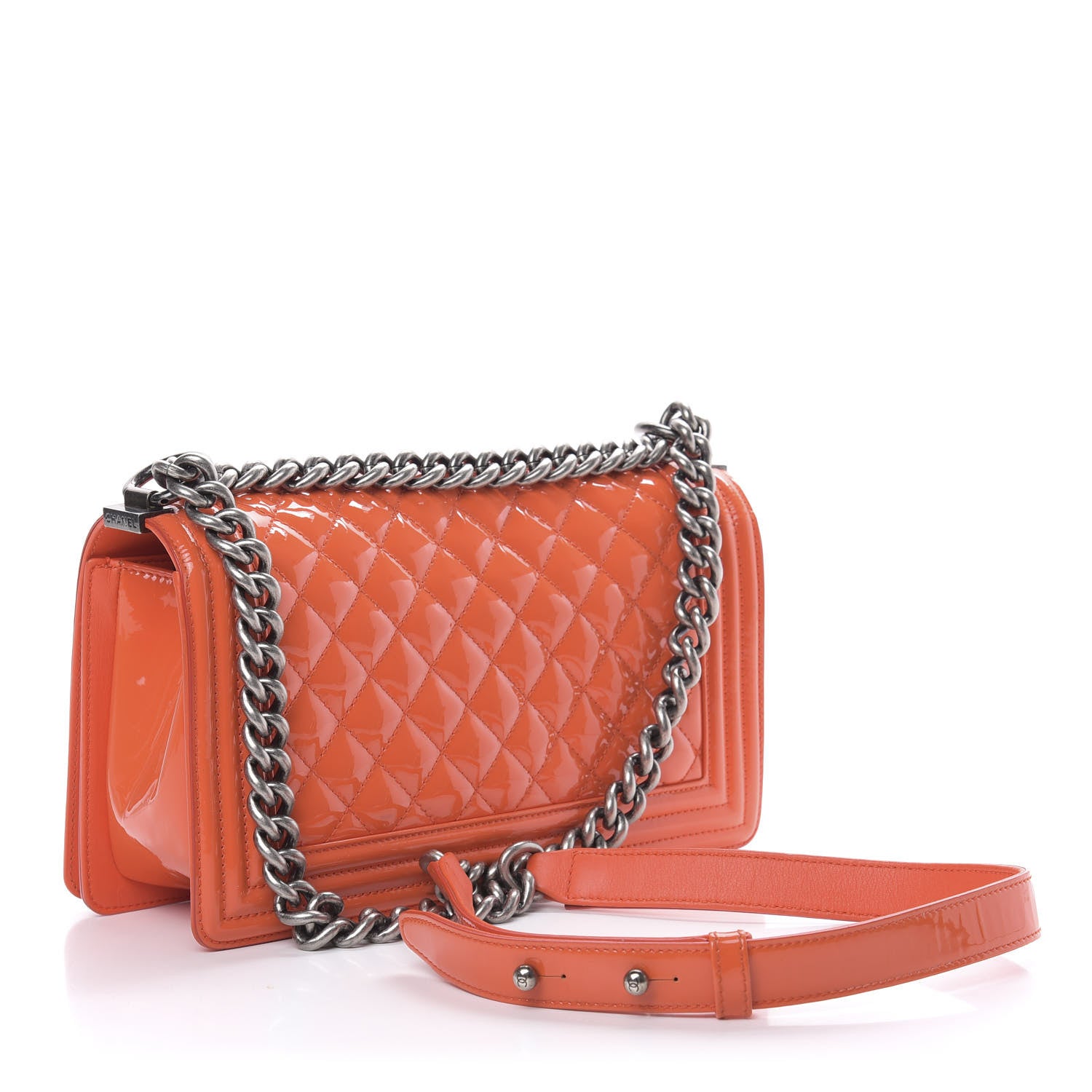 Chanel Patent Quilted Medium Boy Flap Orange 4 of 17