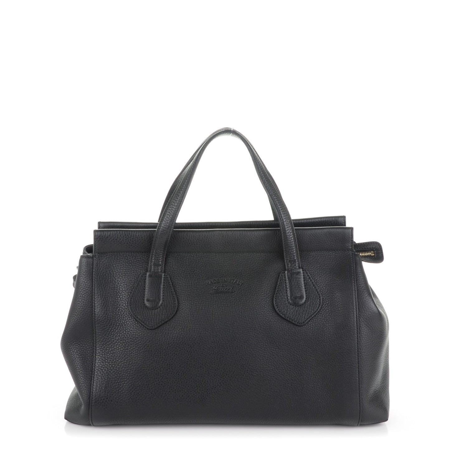 Pebbled Calfskin Large Lady Tassel Top Handle Bag Black