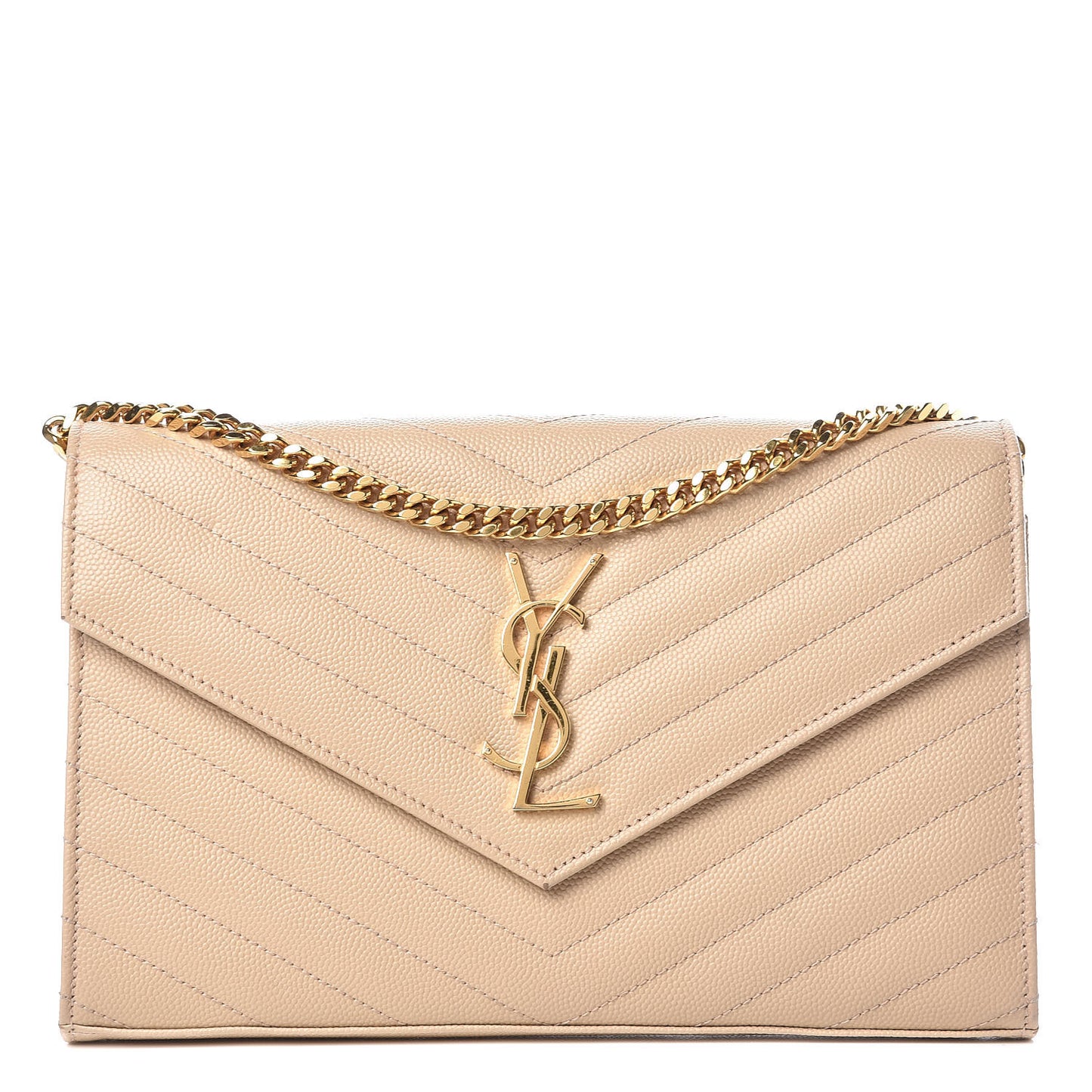 Grain De Poudre Matelasse Chevron Monogram Chain Wallet Nude Powder