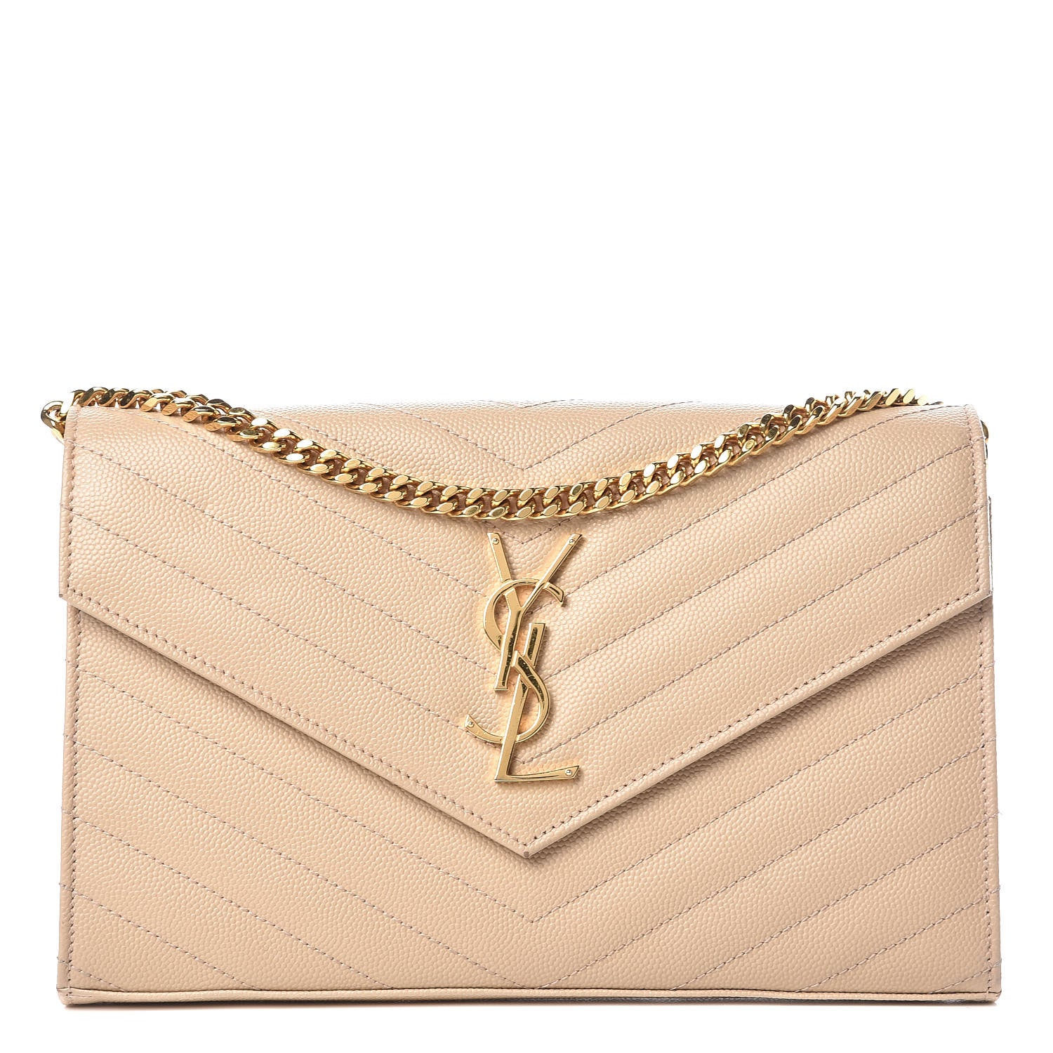Saint Laurent Grain De Poudre Matelasse Chevron Monogram Chain Wallet Nude Powder 1 of 9