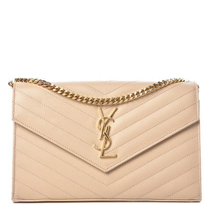 Saint Laurent Grain De Poudre Matelasse Chevron Monogram Chain Wallet Nude Powder 1 of 9
