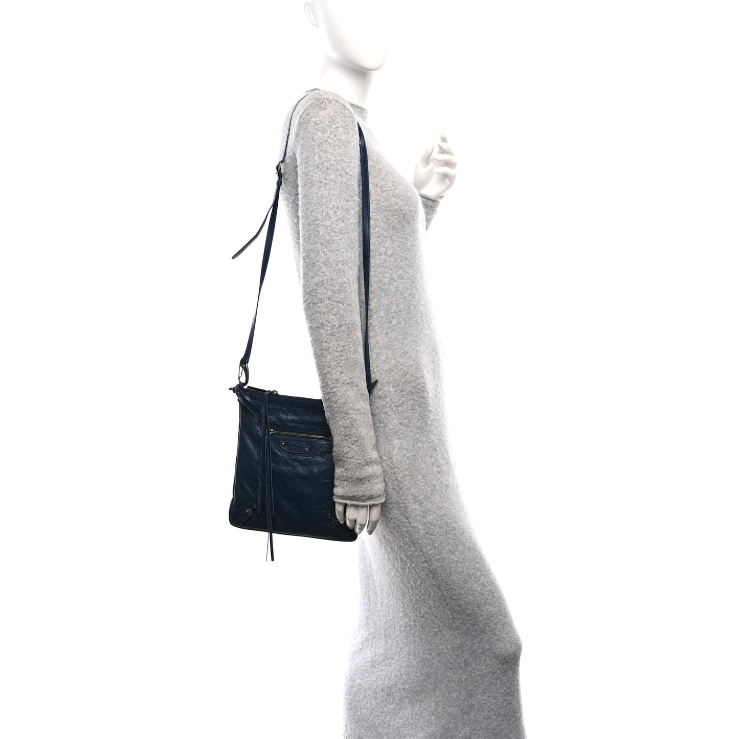 Agneau Classic Hardware Flat Crossbody Bleu Obscur