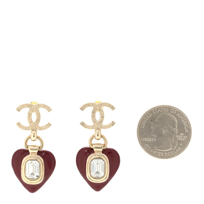 Chanel Resin Crystal CC Heart Drop Earrings Red Gold 3 of 10