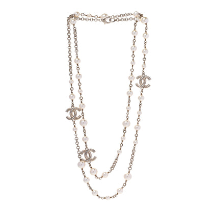 Chanel Graduated Pearl Crystal Twisted CC Long Necklace Gold 3 of 6