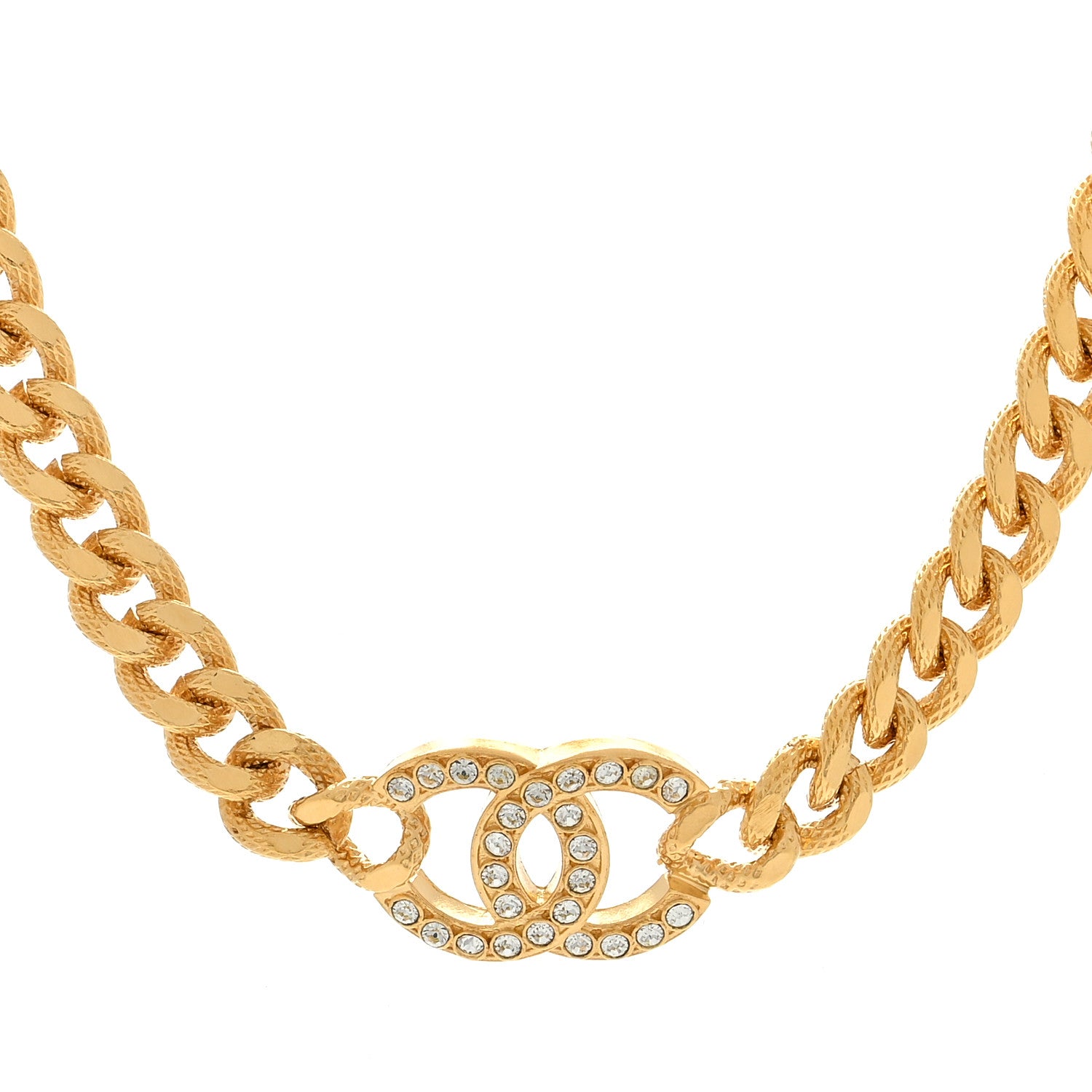 Chanel Crystal Chain Link CC Choker Necklace Gold 1 of 5