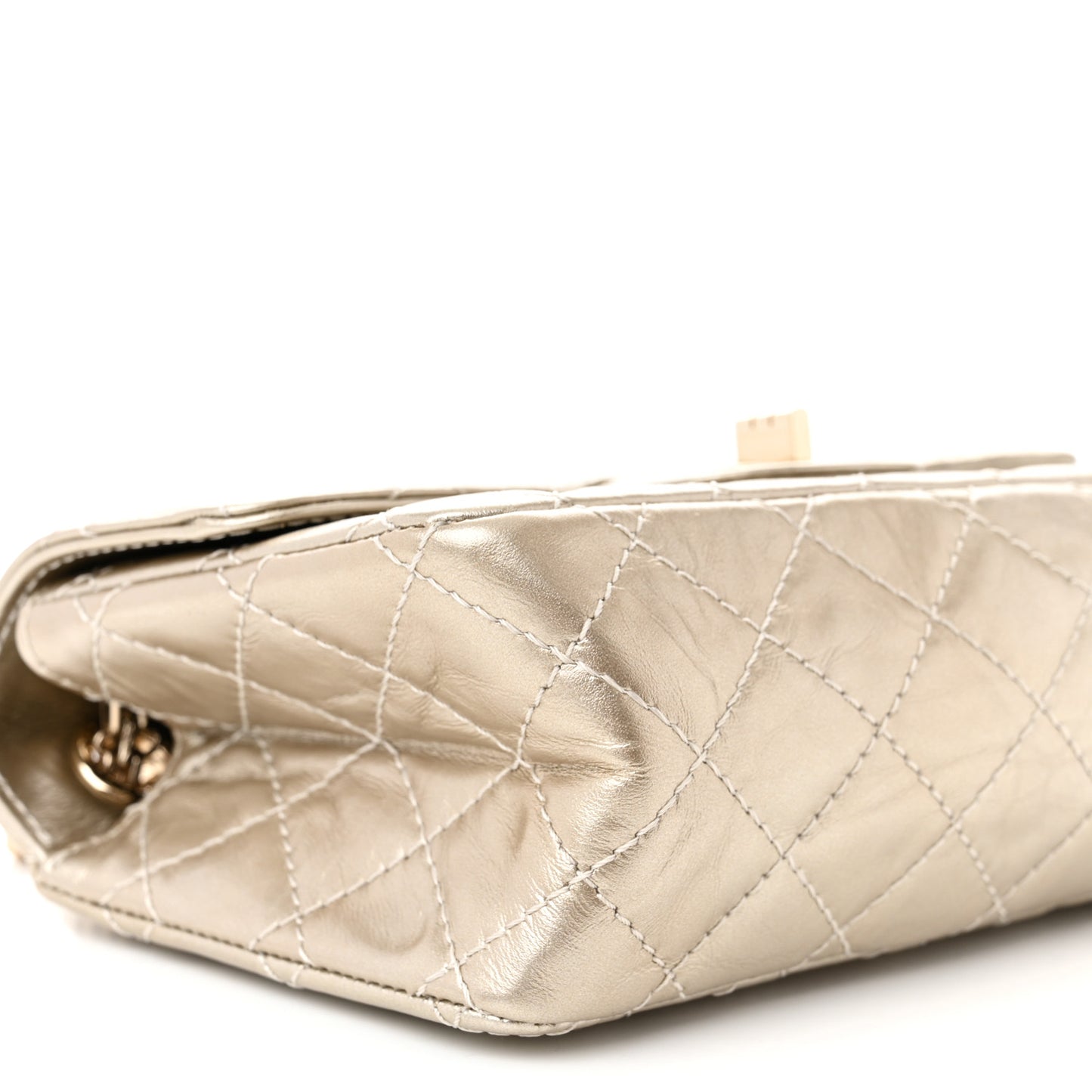Metallic Aged Calfskin Quilted 2.55 Reissue Mini Flap Light Gold
