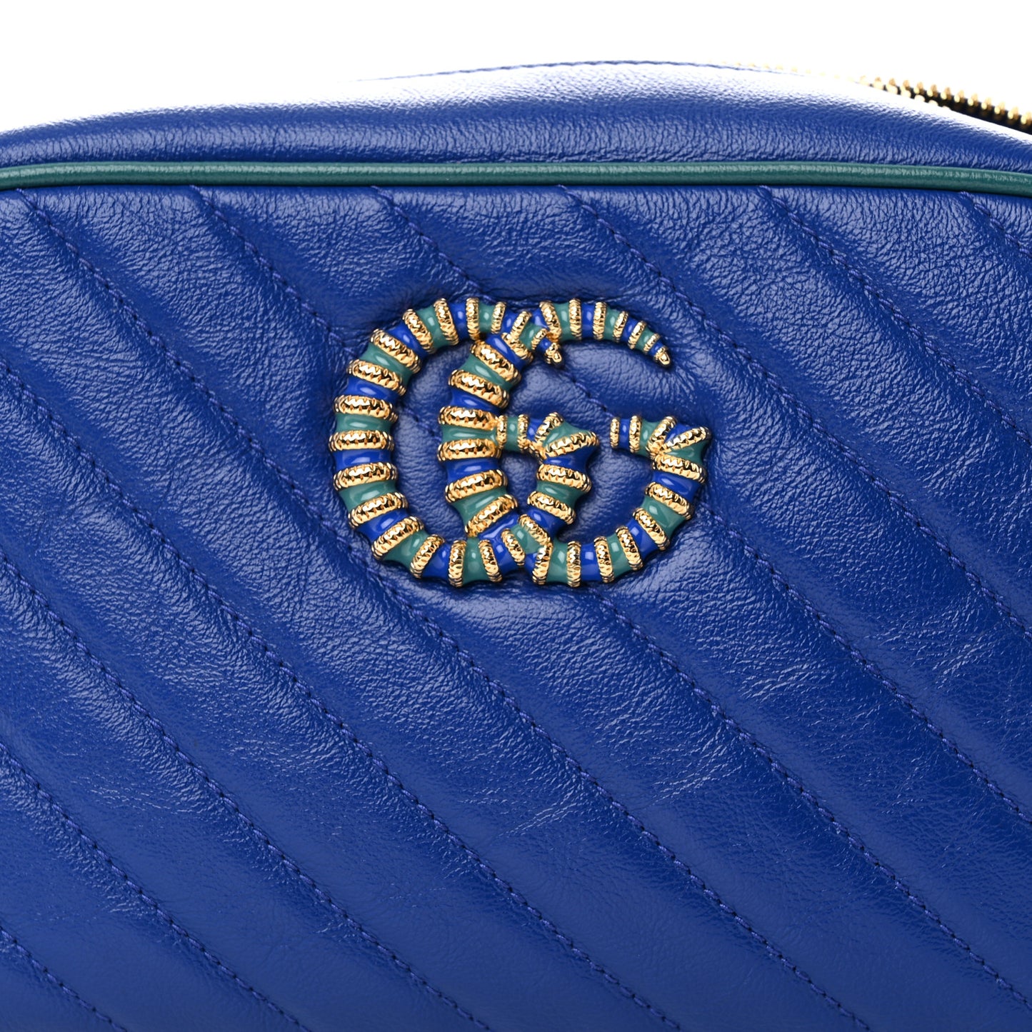 Azalea Calfskin Enamel Matelasse Diagonal Small Torchon GG Marmont Chain Shoulder Bag Imperial Blue Pavone
