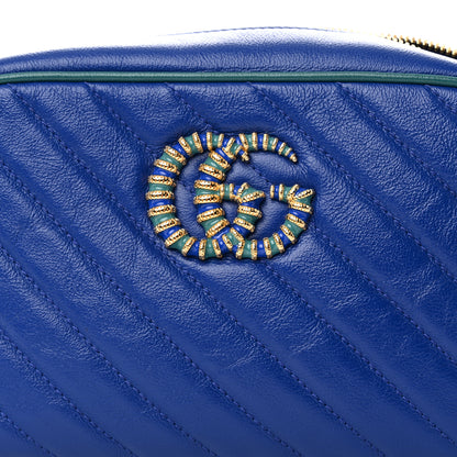 Gucci Azalea Calfskin Enamel Matelasse Diagonal Small Torchon GG Marmont Chain Shoulder Bag Imperial Blue Pavone 8 of 11